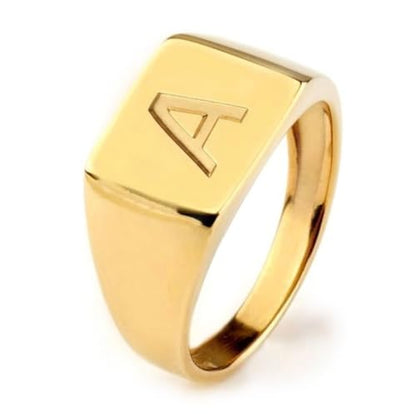 Elegant jewel box Unisex Square signet ring in solid Gold 9k, 14k, & 18k, Custom engraved chevalier, Personalized Initial signet ring, RN361
