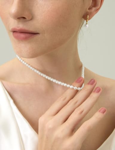 EAMTI Freshwater Cultured Pearl Necklace for Women, 3-4mm Dainty Pearl Beaded Choker, Classic Strand Necklace 16 Inch Layering Jewelry - color: 4.5-5mm-White