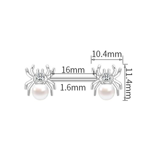 14G White Spider Nipple Rings for Women Surgical Stainless Steel Pearl CZ Spiders Nipplerings Nipple Shield Studs Barbells Halloween Body Piercing Jewelry