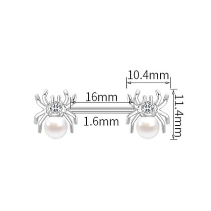 14G White Spider Nipple Rings for Women Surgical Stainless Steel Pearl CZ Spiders Nipplerings Nipple Shield Studs Barbells Halloween Body Piercing Jewelry