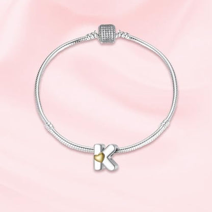 A~Z Alphabet Charm Letter Beads 925 Sterling Silver with Heart-shaped 5A Cubic Zircon Stones fits Pandora European Bracelets Necklace Jewelry Gift for Women - style: K Letter Charms