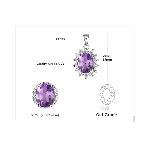 JewelryPalace Princess Diana Kate Middleton Natural Amethyst Citrine Garnet Peridot Topaz Created Ruby Sapphire Simulated Emerald Pendant Necklace for Women, 925 Sterling Silver Gemstone Jewelry Set - color: J-Brass-Purple CZ