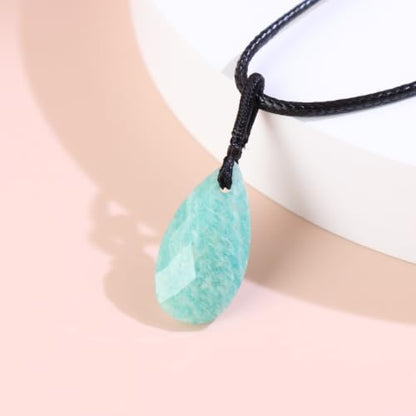 Teardrop Gemstone Necklaces for Women, Healing Crystal Pendant Necklace Birthstone Jewelry for Women - color: Amazonite- faceted