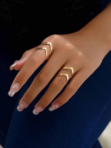 Fashion 18 K Gold Plated Stainless Steel Double Chevron V Shape Knuckle Ring for Women, High Polished - color: Gold
