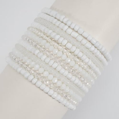 Bohemian Multilayer Beaded Stackable Stretch Bracelets for Women Colorful Crystal Glass Resin Seed Beads Elastic Wristbands BFF Friendship Summer Beach Hawaii Jewelry - color: White