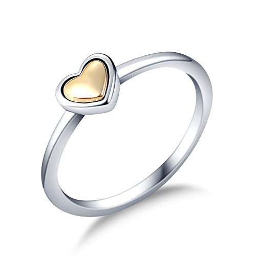 KUNSIR 925 Silver Cubic Zirconia Ring Size 7-9 Wedding Band Sterling Silver Eternity Ring Modern Style - style: Gold dome heart Ring