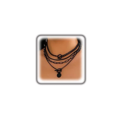 Rrdaily Gold Layered Stack Necklace Set for Women, Retro Thick Cuban Chain Coin Medallion Pendant Necklace,Paperclip Chain Heart Clasp Choker Jewelry Gift - color: Black