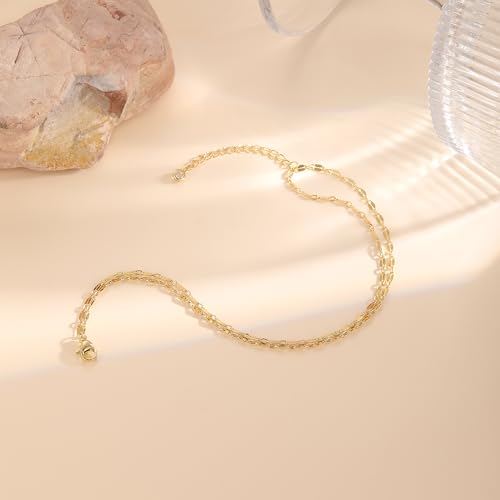 MFRYK Gold Plated Layered Anklet for Women, Adjustable Ankle Bracelet Gift - color: gold