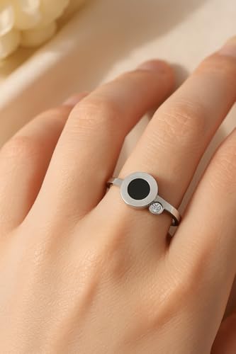 Stainless Steel Open Band Ring for Women & Men, Roman Numeral Accent with Cubic Zirconia Stone, Minimalist Modern Design, Tarnish Resistant Hypoallergenic Jewelry Gift - 6