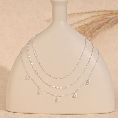 Layered Necklaces for Women, Dainty Gold Necklace Stack 14k Gold Plated Layering CZ Chain Choker Necklaces for Women Trendy Simple Non Tarnish Gold Necklaces Set Fashion Bridal Prom Jewelry - color: set3-silver