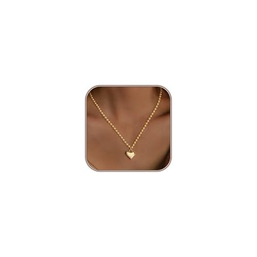 Airmb Heart Necklace for Women Gold/Silver Plated Trendy Heart Choker Lover Pendant Hypoallergenic Fashion Gold/Silver Necklace for Women Love Jewelry Gift for Women Girlfriend - color: Chunky Heart-Beaded Chain-Gold