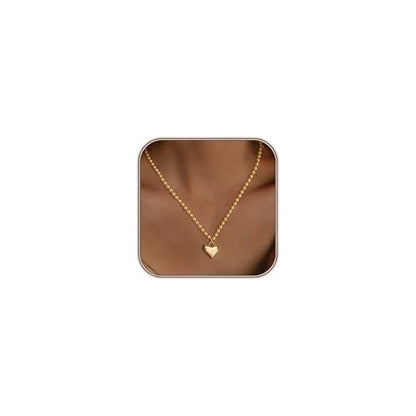 Airmb Heart Necklace for Women Gold/Silver Plated Trendy Heart Choker Lover Pendant Hypoallergenic Fashion Gold/Silver Necklace for Women Love Jewelry Gift for Women Girlfriend - color: Chunky Heart-Beaded Chain-Gold