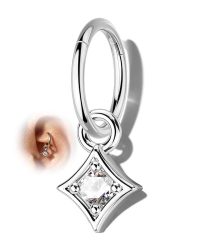 COCHARM Clicker Rook Earring-Star 16G Moon & Square Helix Rarrings,316L Stainless Steel Helix Daith piercing Jewelry 6/8MM - color: Square-6MM
