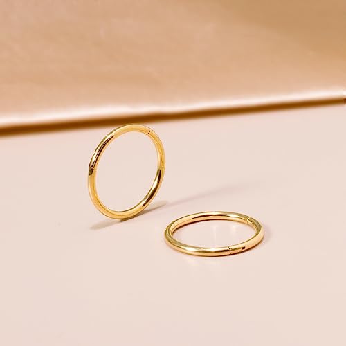 Small Gold Hoop Earrings, Lightweight 14K Gold Plated Huggie Hoop Earrings for Cartilage Helix Tragus, Hypoallergenic Earrings for Women Men, Tiny Thin Hoops Surgical Steel Endless Hoops Earrings 6-10 mm - color: 10mm Hoop Gold-18g