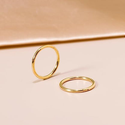 Small Gold Hoop Earrings, Lightweight 14K Gold Plated Huggie Hoop Earrings for Cartilage Helix Tragus, Hypoallergenic Earrings for Women Men, Tiny Thin Hoops Surgical Steel Endless Hoops Earrings 6-10 mm - color: 10mm Hoop Gold-18g