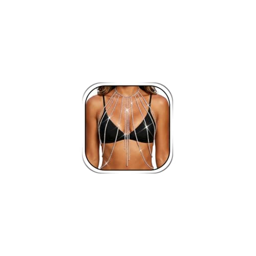Zoestar Silver Rhinestone Body Chain Jewelry Accessories for Women | Sexy Party Layered Chest Chain Crystal Tassel Bra Chains