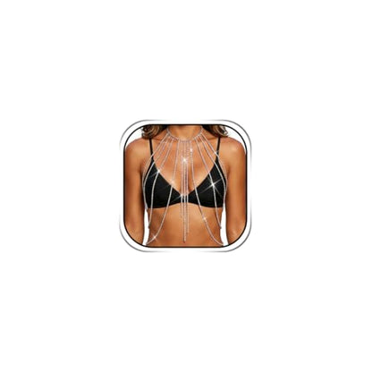 Zoestar Silver Rhinestone Body Chain Jewelry Accessories for Women | Sexy Party Layered Chest Chain Crystal Tassel Bra Chains