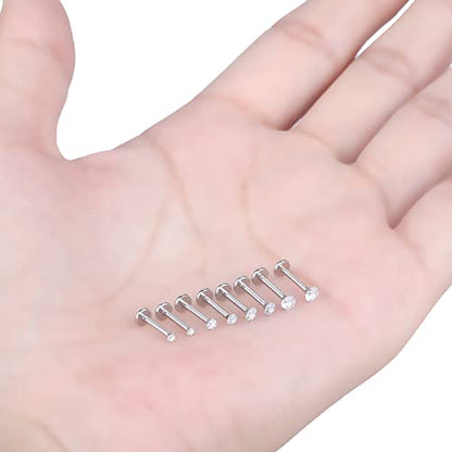 Oveta Threadless Push in Lip Rings 16G/18G/20G Labret Jewelry CZ Lip Studs Stainless Steel Cartilage Earrings for Women Monroe Medusa Piercing Jewelry 6/7/8/10/12mm Bar Length - color: Silver, size: 16G*8mm bar*1.5/2/2.5/3mm cz
