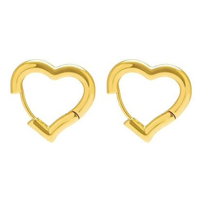 Heart Shaped Hoop Earrings for Women | 14k Gold Silver Plated, Small Heart Earring, Huggie Hoops, Lightweight, Jewelry Gifts - color: 03Heart-Gold
