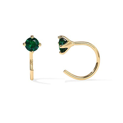 PAVOI 14K Gold 925 Sterling Silver Huggie Half Hoop Earrings for Women | Tiny Boho Colored Cartilage Earring | Blue, Green, Amethyst, Garnet, Black CZ, Turquoise, Opal, Pearl - style: Green