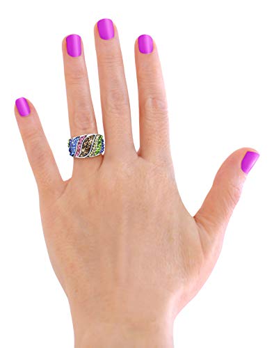 Savlano 18K White Gold Plated Rainbow Colorful Ring for Women