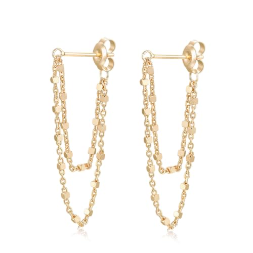 Tassel Earrings for Women Gold Plated Silver Chain Earrings Dainty Minimalist Dangle Drop Studs - color: M-Two Square Chain