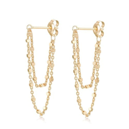 Tassel Earrings for Women Gold Plated Silver Chain Earrings Dainty Minimalist Dangle Drop Studs - color: M-Two Square Chain