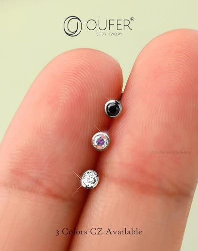 OUFER 2Pcs 20G/18G/16G G23 Titanium Threadless Nose Stud Earrings Flat Back Tiny CZ Small Nose Helix Cartilage Tragus Conch Labret Medusa Monroe Piercing Jewelry for Women Men - color: Silver Black, size: 2pcs, 20g 7mm, 2.5mm cz