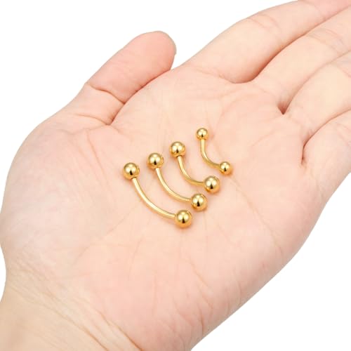 Snake Eyes Piercing Jewelry Tongue Surgical Steel Frog Eyes Tongue Rings 16G 14G Eyebrow Piercing Curbed Barbell Vertical Labret Lip Jewelry Bridge Piercings for Women Men 10mm/12mm/14mm/16mm - color: 14g,goldtone