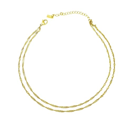 Stainless Steel Chain Ankle Bracelet for Women Adjustable Waterproof Anklet - color: Gold / Double Layer Twist