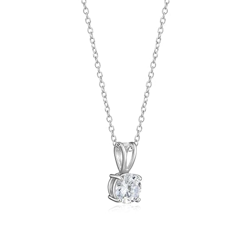 Amazon Essentials Plated Sterling Silver Cubic Zirconia Round Cut Solitaire Pendant Necklace, 18" - color: Platinum, size: 6.5 mm