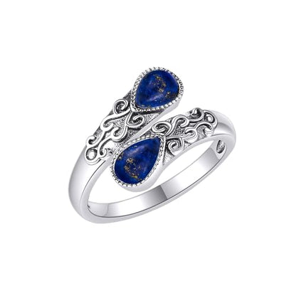 Ring for Women Sterling Silver Adjustable Band Open Rings Jewelry Gifts for Girls - style: Lapis lazuli