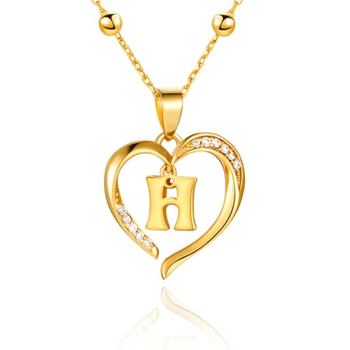 Cicy Bell Womens Heart Initial Necklace 18k Gold Plated | Personalized Letter Pendant, 17.7'' with 2'' Extender - color: Style 2-H-Gold