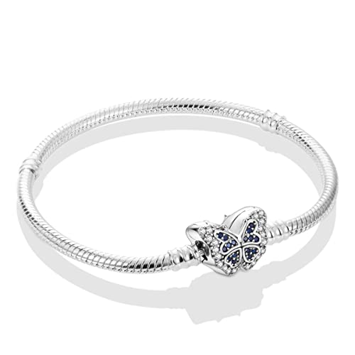 MULA 925 Sterling Silver Snake Chain Charm Bracelet Butterfly Sunflower Heart with 5A Cubic Zirconia Bracelets for Women - color: Butterfly, size: 7.9in (fit wrist size 6.7in )