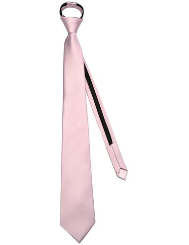 Branduce 3.15"（8cm） Mens Solid Satin Tie Pre-tied Adjustable Zipper Necktie for Business and Wedding - color: Light Dusty Rose