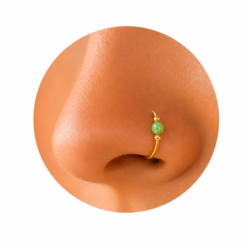 Jolliz Opal Nose Rings Hoops – 24 Gauge Classic Design, Elegant Nose Rings for Women & hypoallergenic Nose Piercings Jewelry Perfect for Any Occasion with Comfortable Fit - color: Green Opal Gold