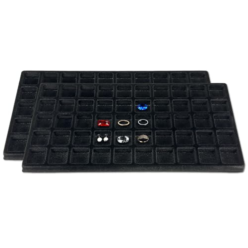 2-Pack 50-Compartments Flocked Velvet Jewelry Display Inserts - Tray/Case Liners - Ring Earrings Storage, (Black) by The Display Guys - color: Black, size: Compartments - 50