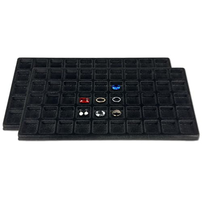 2-Pack 50-Compartments Flocked Velvet Jewelry Display Inserts - Tray/Case Liners - Ring Earrings Storage, (Black) by The Display Guys - color: Black, size: Compartments - 50