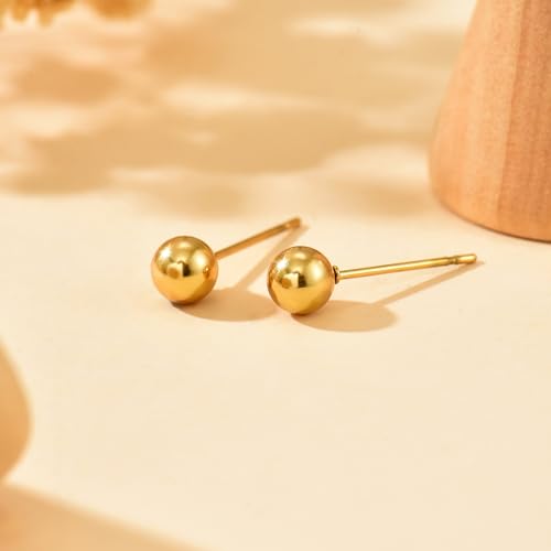 Dainty Stud Earrings for Women 18K Gold Plated Tiny Ball Stud Earrings Minimalist Bead Studs for Women - size: Ball 5MM