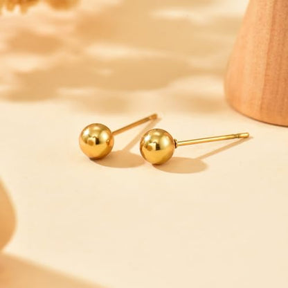 Dainty Stud Earrings for Women 18K Gold Plated Tiny Ball Stud Earrings Minimalist Bead Studs for Women - size: Ball 5MM
