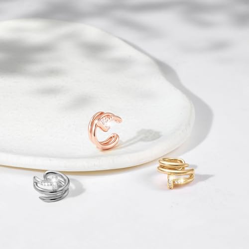 Cubic Zirconia Nail Ear Cuff Non-Piercing Cartilage Earrings | 14K Gold Plated No-Pierce Helix Cuff, Edgy & Minimalist Fashion, Jewelry Gift, Single Ear Cuff (Not a Pair) - color: White Gold