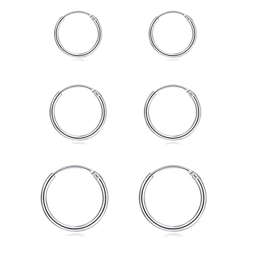 EPIRORA Silver Hoop Earrings- Cartilage Endless Small Hoop Earrings Set for Women Men, 3 Pairs of Hypoallergenic 925 Sterling Silver Tragus Earrings Nose Lip Rings - color: 3 Pairs(10/12/14mm)