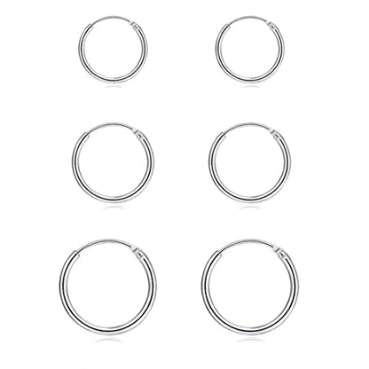 EPIRORA Silver Hoop Earrings- Cartilage Endless Small Hoop Earrings Set for Women Men, 3 Pairs of Hypoallergenic 925 Sterling Silver Tragus Earrings Nose Lip Rings - color: 3 Pairs(10/12/14mm)