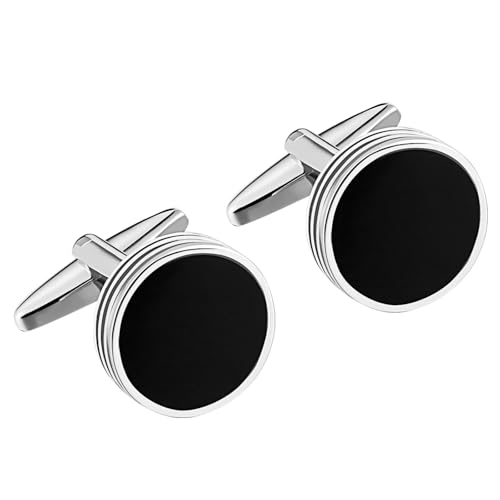 Cufflinks Black Small, Cufflinks for Men Vintage Stainless Steel Circle Shirt Tuxedo Suit Cuff Links for Groom Dad