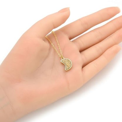 Adabele Natural Druzy Necklace Small Tiny Moon Gemstone Pendant 18 inch Sparkly Agate Stone Crystal Women Jewelry Tarnish Resistant Stainless Steel/Gold Plated Chain - color: Gold druzy - gold plated