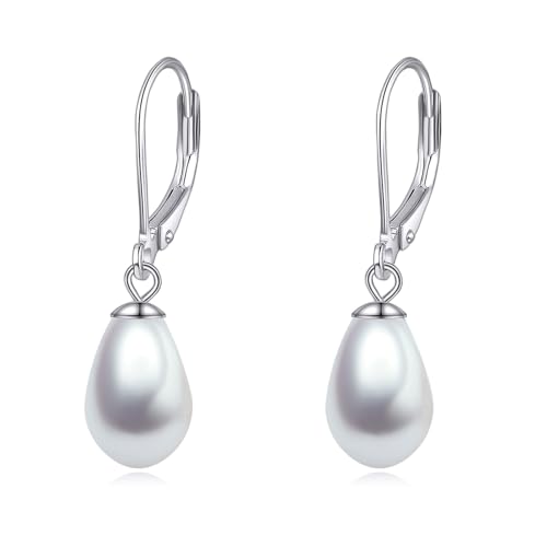 925 Sterling Silver Pearl Leverback Earrings Dangle Drop Jewelry Gifts for Women - style: Teardrop White Pearl