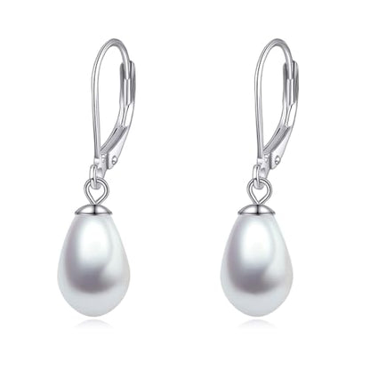 925 Sterling Silver Pearl Leverback Earrings Dangle Drop Jewelry Gifts for Women - style: Teardrop White Pearl
