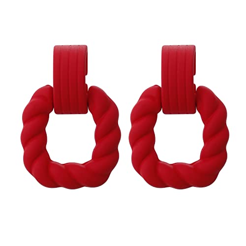 RUOFFETA Rectangle Earrings for Women, Acrylic Square Earrings Twisted Geometric Statement Jewelry - color: Red