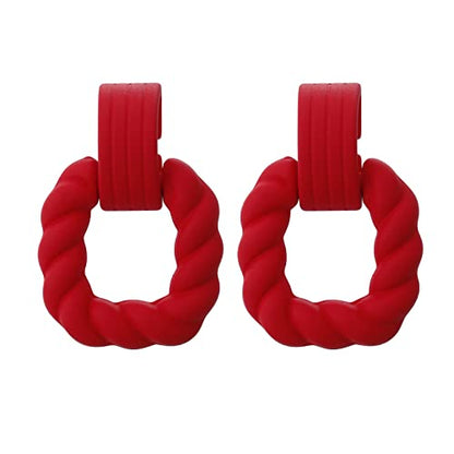RUOFFETA Rectangle Earrings for Women, Acrylic Square Earrings Twisted Geometric Statement Jewelry - color: Red