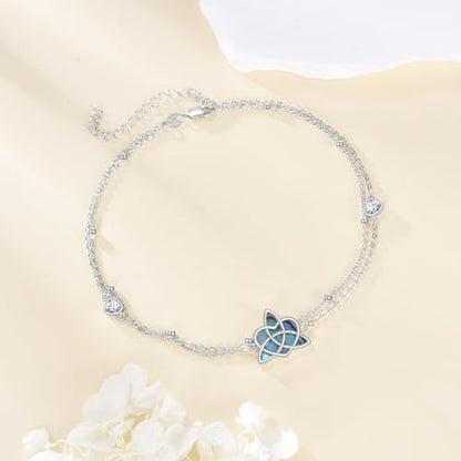 925 Sterling Silver Layered Anklet for Women Adjustable Multilayer Beach Anklet Bracelet - style: Celtic Knot